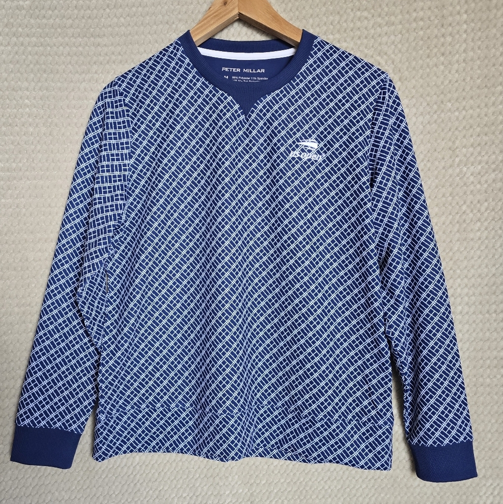 Peter Millar US Open Patterned Lightweight Pullover Womens M Blue Stretch UPF50+